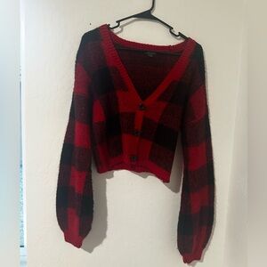 Wild Fable Red and Black Plaid Button-Up Cardigan